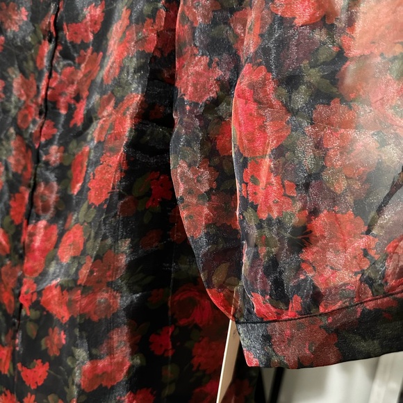 ♥️ Blashe Sheer Dramatic Floral Puff Sleeve Blouse - Picture 6 of 10